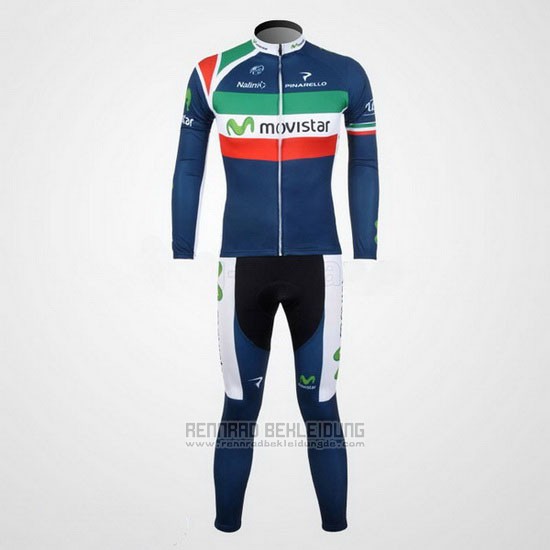 2012 Fahrradbekleidung Movistar Champion Italien Trikot Langarm und Tragerhose - zum Schließen ins Bild klicken